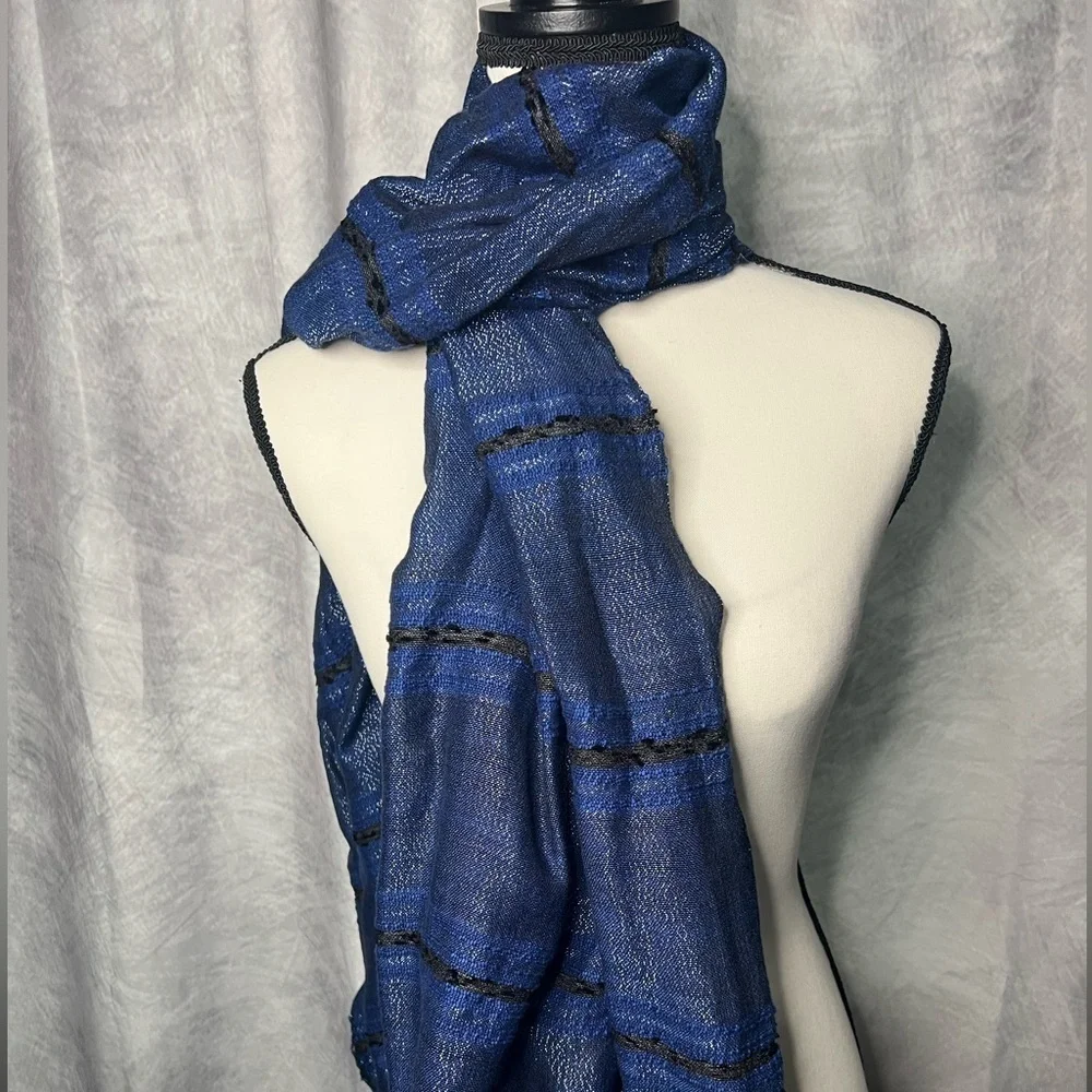 Elegant Blue, Black, Gray and Silver Scarf